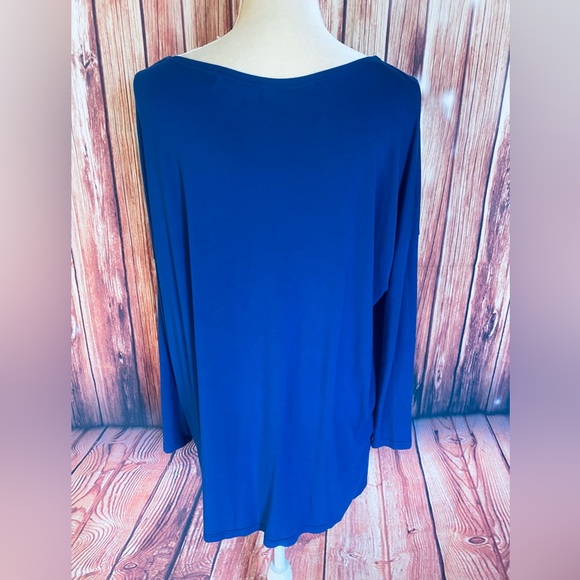 Women’s Medium Tunic Piko Dark Blue Soft Stretch Oversized 3/4 Sleeves - Picture 6 of 11